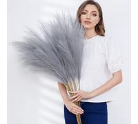 Qubitful Faux Pampas Grass, Set of 9 Stems 37'' Tall Fluffy Fake Pompas Floral, Large Artificial Pompous Branches for Floor Vase Fillers, Pompas Decorativas, Boho Farmhouse Wedding Home Decor(Grey)