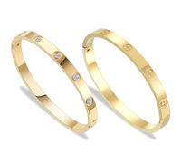 Qubitly 2Pcs Friendship Bracelet for Best Friends, Plated Titanium Steel Cuff Gold Bangle with Cubic Zirconia, Friendship Bracelets, Gold Bangle for Women Mother's Day Valentine's Day, Bestie Gifts