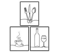 Qubitly 3-Piece Black Metal Wall Art, Minimalist Line Design Kitchen Wall Art, Iron Wall Decor for Living Room & Bedroom, Easy Install Multi-Panel Wall Decoration for Modern & Nordic Interiors