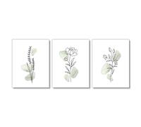 Qubitly 3-Piece Botanical Prints Set with Abstract Plant Design, Prints for Walls with Modern Decor Style High-gloss Chemical Fiber Materials, Green Wall Art for Living Room and Bedroom（Unframed）