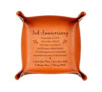 Qubitly 3rd Wedding Gifts, Premium 3rd Leather Valet Tray Present, Perfect 3 Year Anniversary for Him & Her, Stylish Small Leather Tray to Organize Wallet, Keys & Watch