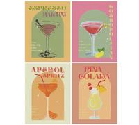 Qubitly 4 PCS Cocktail Diamond Painting Kits, DIY Diamond Art Kits for Adults with Tools, Gem Art Kit, Vibrant Wall Decor for Home Bar and Living Room, Ideal for Cocktail Lovers