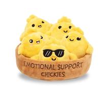 Qubitly 5 Pcs Emotional Support Chick Set with Display Tray, Small Yellow Chicken Plush Soft Toys, Comfort Positivity Table Decor and Token Gifts for Friends and Family