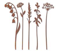 Qubitly 5PCS Metal Flowers, 5 Styles Outdoor Metal Garden Ornaments, Vibrant Garden Wall Art with Stakes for Outside Lawn Patio Decor, Outdoor Decorative Ornament for Women