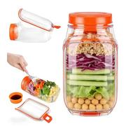 Qubitly Clear Salad Jar with Side Opening, Salad Pod, Orange Leakproof, Silicone Salads Bowl, Portable Leak Proof Case for Office, Picnic, Meal Prep, Lunch (Orange)