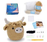 Qubitly Crochet Kit for Beginners, Cute Highland Cow Crochet Starter Kit with Step by Step Manual, Adorable DIY Kits for Adults Kids, Unique Craft Kits Gift for Lovers