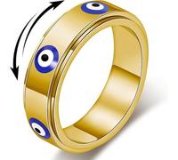 Qubitly Evil Eye Rings for Women, Golden Evil Eye Fidget Rings Spinner, Stainless Steel Evil Eye Jewelry Bands for Anxiety Relief, Stress Relief Gift for Her