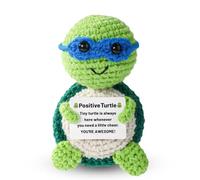 Qubitly Green Turtle Soft Emotional Support Crochet, Wool Plush Crochet Animal with Greeting Card, Positive Animals for Desk and Anxiety Relief, Thoughtful Turtle Gifts for Friends and Colleagues
