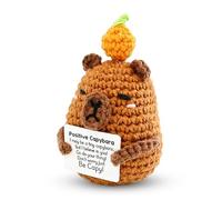 Qubitly Handmade Brown Capybara Positive Crochet Animals, Crochet Animal with PP Cotton Filling, Cute Capybara Gifts for Desk and Car, Emotional Support Gift for Anxiety Relief and Stress