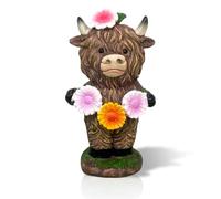 Qubitly Highland Cows Flowers Figurines Statues, Resin, Highland Cow Gifts, Highland Cow Ornaments, Cult Cuties Garden Ornament, 4.7x3.0x2.4 Inches, Lovely Table Centerpiece & Living Room Accessories