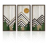 Qubitly Hollow-Out Boho Wood Wall Art, 3-Piece Wooden Hanging Decor, Wall Decoration for Living Room, Framed Wall Art, Living Room Decor, Mid Century Nature Plants Decoration, 11.8x6.1 Inches