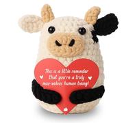 Qubitly Mini Inspirational Positive Cow Plush, Emotional Support Gift, Handmade Crochet Animal, Good Luck Gifts, Positive Crochet Animals, Emotional Support