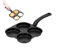 Qubitly Non-Stick Frying Pan with 4 Hole, Egg Frying Pan, Fried Egg Burger with Curved Handle for Breakfast Steak Pancakes Burgers, Black Maifan Stone Coating, 7.9x14.6 Inches