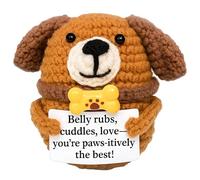 Qubitly Positive Crochet Teckel, Brown Handmade Weiner Dog, Yarn & Cotton Stuffed Animal, Positive Crochet Animals, Emotional Support Dog, Dachshund Gifts (Positive Puppy)