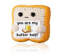 Qubitly Positive Crochet Teckel, Brown Handmade Weiner Dog, Yarn & Cotton Stuffed Animal, Positive Crochet Animals, Emotional Support Dog, Dachshund Gifts (Positive Toast)