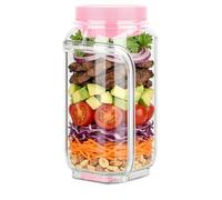 Qubitly Salad Pod, Pink Plastic Salad Jar with Side Opening, Leak Proof Case and Salads Bowl, Removable Divider for Fresh Salads, Snacks, Portable for Lunch, Office, Gym