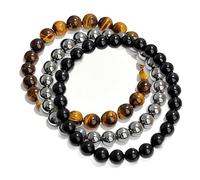 Qubitly Tigers Eye Crystal Beads Bracelet, Triple Protection Crystal Bracelet Set, 8mm Black Obsidian, Hematite, Tiger Eye Bead Bracelets, Gift for Women Men, Suitable for Birthdays, Holidays