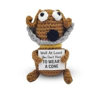 Qubitly Well at Least You Don’t Have to Wear a Cone - Funny Crochet Dog Get Well Gift, Emotional Support Dog, 4.3×3.1×1.6in Handcrafted Soft Companion, Post Surgery Recovery, Dachshund Gifts