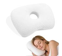 Qubitly White Ear Pillow with Hole for Side Sleepers, Polyester Piercing Pillow for Ear Pain, CNH and Bedsores Friction Relief, Breathable Cushion for Home and Travel, 1 Pc