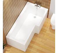Qubix 1600 x 850mm Right Hand L-Shaped Shower Bath Bathtub with MDF Front Panel
