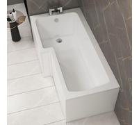 Qubix 1700 x 850mm Left Hand L-Shaped Shower Bath Bathtub with Front & End Panel Compact Bathroom Solution