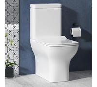 Qubix Contemporary Gloss White Rimless Close Coupled Toilet Square Pan with Dual Flush Cistern Quick Release Slim Soft Close Seat Square Shape Bathroom WC