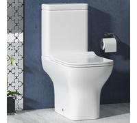 Qubix Rimless Close Coupled Toilet Square Pan Gloss White with Dual Flush Cistern & Quick Release Slim Soft Close Seat Bathroom WC