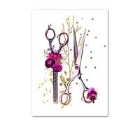 QUBTAN Hair Salon Hairdresser Poster And Prints Fashion Wall Art Flower Scissors Canvas Painting Nordic Aesthetic Picture For Home Decor50x70cmx1No Frame