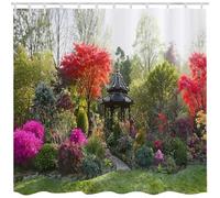 Qucarder 3D Garden View Flowers Trees Shower Curtain Outdoor Nature Scenery Bath Curtain Waterproof Shower Curtains for Bathroom Decor with 12 Hooks 72x78 Inch