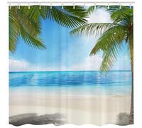 Qucarder Beach Scene Shower Curtain 3D Bath Curtain Sky Blue Waterproof Shower Curtains for Bathroom Decor with Hooks 72x72 Inch