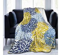 Qucarder Dahlia Pinnata Flower Floral Blue Yellow Throw Blanket Lightweight Cozy Flannel Blanket for Bedroom Living Rooms Couch Sofa Home Decor 50x60 Inch
