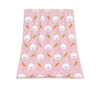 Qucarder Easter Throw Blanket Cute Rabbit and Carrot Pink Throw Soft Lightweight Durable Flannel Blanket for Sofa Couch Bedroom Living Room Home Decor 50x60 Inch