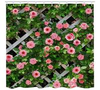 Qucarder Garden Shower Curtain Rustic Rosemary Roses Flower on Fence Bath Curtain Waterproof Shower Curtains for Bathroom Decor with 12 Hooks 72x72 Inch