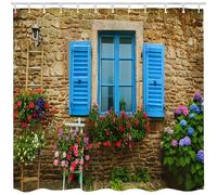 Qucarder Garden Shower Curtain Stone Wall and Blue Window and Flowers Bath Curtain 3D Outdoor Waterproof Shower Curtains for Bathroom Decor with 12 Hooks 72x78 Inch
