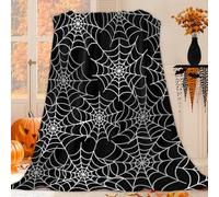 Qucarder Halloween Spider Web Goth Throw Blanket Black and White Spiderweb Throw Blankets Lightweight Cozy Flannel Blanket for Bedroom Living Room Couch Sofa Home Decor 60x80 Inch