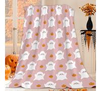 Qucarder Halloween Throw Blanket Cute Ghost Pumpkin Pink Throw Blankets Lightweight Cozy Flannel Blanket for Bedroom Living Room Couch Sofa Home Decor 50x60 Inch