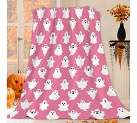 Qucarder Halloween Throw Blanket Pink Ghosts Spooky Throw Blankets Lightweight Cozy Flannel Blanket for Bedroom Living Room Couch Sofa Home Decor 60x80 Inch