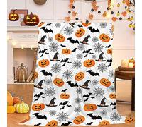 Qucarder Halloween Throw Blanket Spider Webs Pumpkins Witch Hat Black Bats Throw Blankets Lightweight Cozy Flannel Blanket for Bedroom Living Room Couch Sofa Home Decor 40x50 Inch