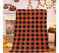 Qucarder Orange Black Buffalo Plaid Throw Blanket Farmhouse Fall Halloween Checkered Throw Blankets Lightweight Cozy Flannel Blanket for Bedroom Living Room Couch Sofa Home Decor 60x80 Inch