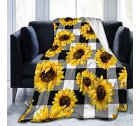 Qucarder Sunflower Throw Blanket Farmhouse Flower Black White Buffalo Plaid Throw Blankets Lightweight Cozy Flannel Blanket for Bedroom Living Rooms Couch Sofa Home Decor 60x80 Inch