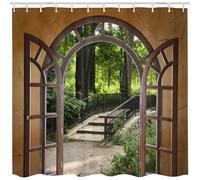 Qucarder Woods Sunshine Gate Shower Curtain Greenery Cascading over an Old Dry Stone Exterior Garden Wall Nature Scenery Bath Curtain Waterproof Shower Curtains for Bathroom Decor 60x72 Inch