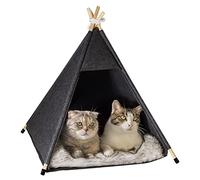 Qucey Pet Teepee Tent for Cats and Small Dogs - Cozy Portable Cat Dog House with Thick Cushion Washable for Indoor Outdoor Use