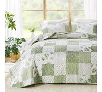 Qucover Double Patchwork Quilts 220x240cm Green Floral Patchwork Bedspreads