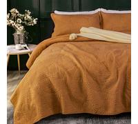 Qucover Orange Bedspread Soft and Comfortable Cotton Bedspread King Size with Elegant Embroidered Palm Leaf Pattern, 3 Pieces Bed Spread, Coverlets Sets with Pillowcases for All Seasons