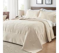 Qucover Oversized King Bedspreads 128"x120", 3 Piece California King Quilt Sets Oversized, Soft Microfiber Lightweight Extra Large Bed Coverlet for Cal King Beds, 2 Pillow Shams, Beige Color
