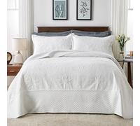 Qucover Oversized King Quilt 120x120, 3 Piece Oversized King Bedspread, Soft Microfiber California King Quilt Set, Vintage Pattern, Extra Large Bed Spreads King Size Oversized, with Shams, White