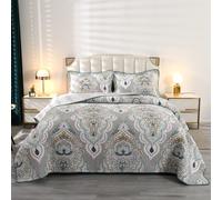 Qucover Quilted Bedspread King Size 100% Cotton Reversible Patchwork Quilts