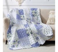 Qucover Single Bedspread Quilted Bed Throw, Purple Floral Patchwork Quilts