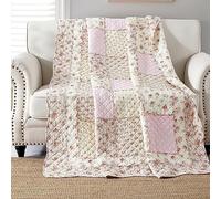 Qucover Single Bedspread Quilted Sofa Bed Throw Soft 100% Cotton Pink Floral Patchwork Quilt 150x200 cm Decorative Sofa Couch Coverlet