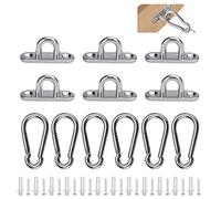 QUCUMER 12 Pcs Stainless Steel Oblong Pad Eye Plate and Carabiner Clips, Heavy Duty Oblong Pad Eye Plates Metal Staple Ring Hook Carabiner Hook with Screws for Climbing Sport and Home Use (M5)